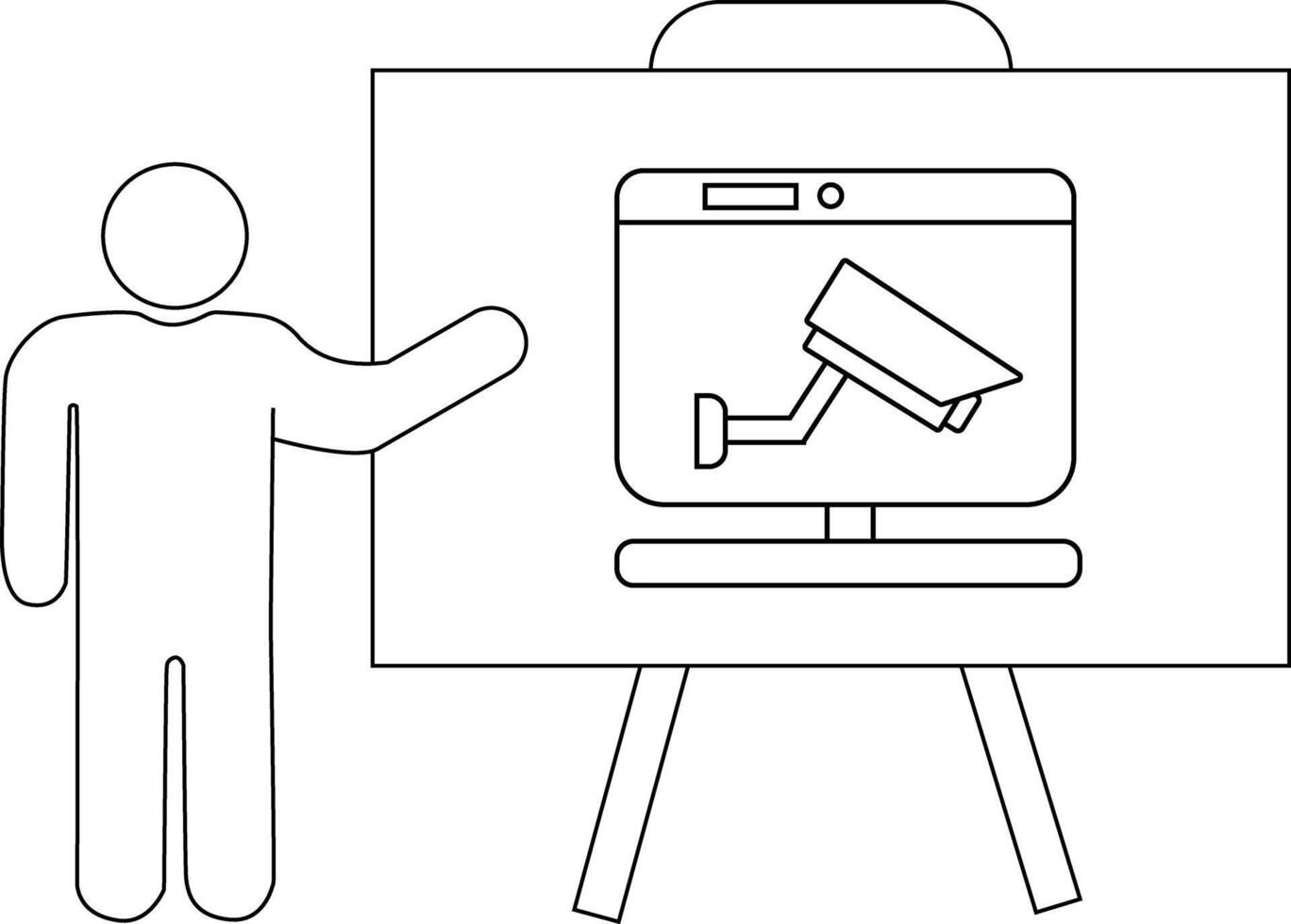 A person presents a board displaying a computer monitor with a security camera icon on its screen vector