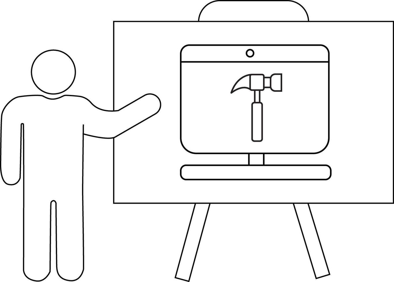 A presenter points to a screen displaying a hammer on a stand vector