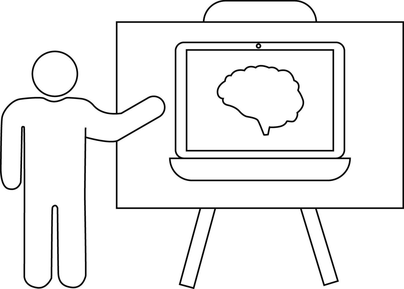 Person gesturing to laptop on easel displaying brain graphic vector