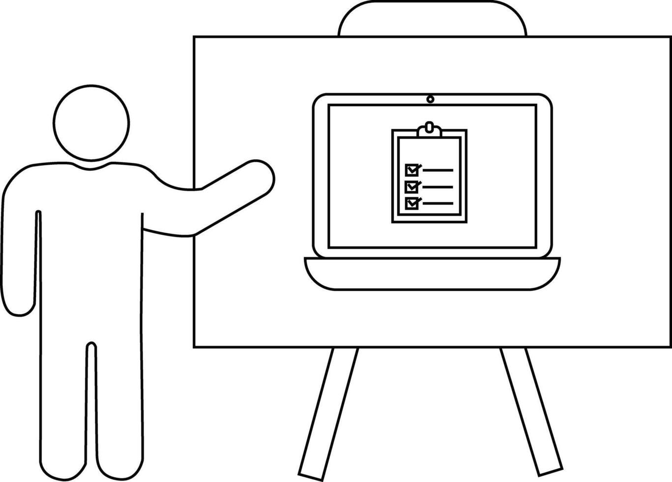 A person presenting a checklist on a laptop displayed on an easel vector