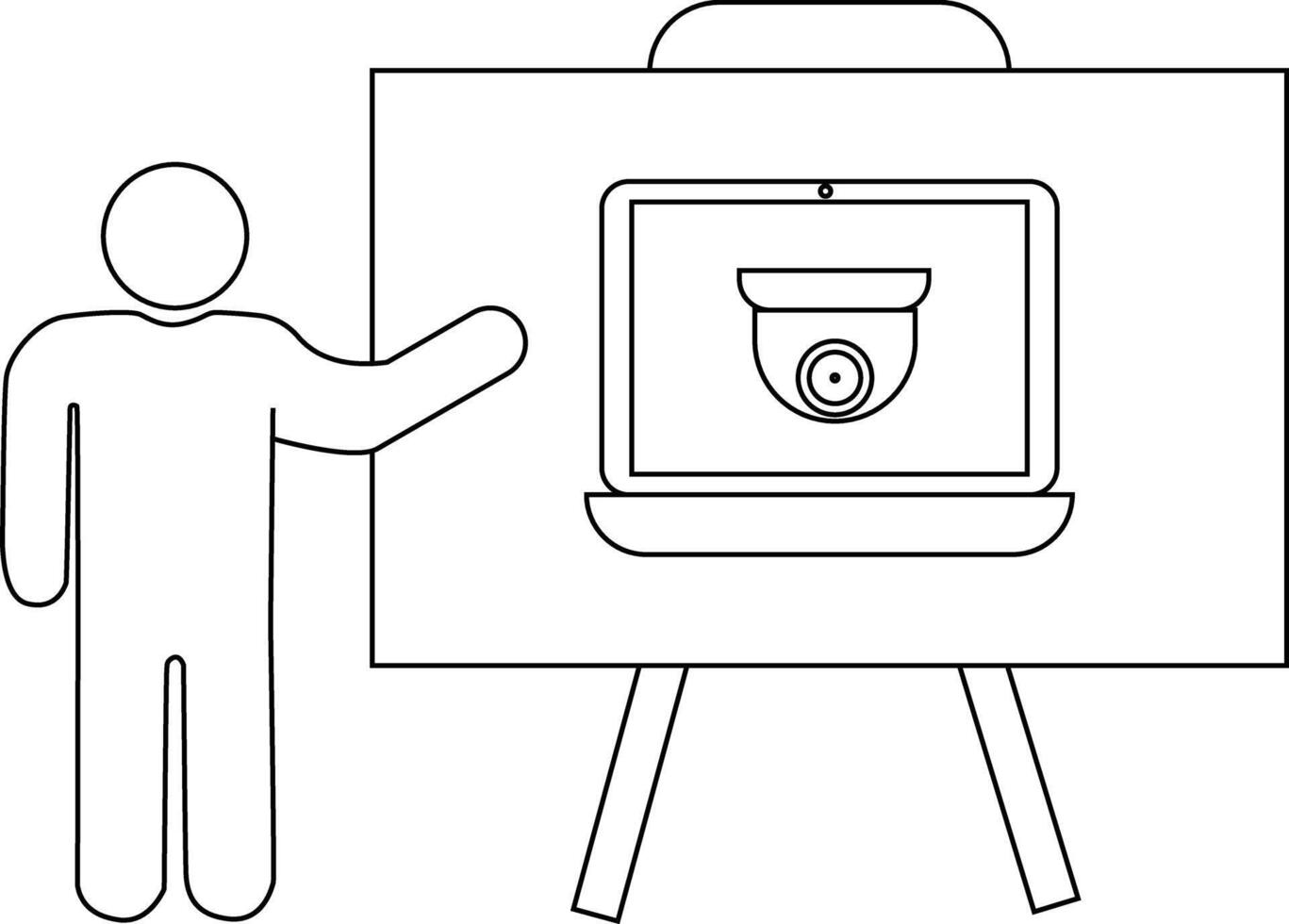 Presentation on security camera software on laptop screen given by simplified human figure vector