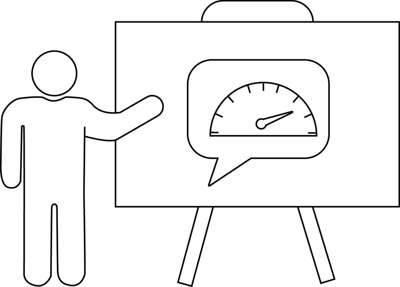 Presenter showing speedometer in speech bubble on whiteboard vector