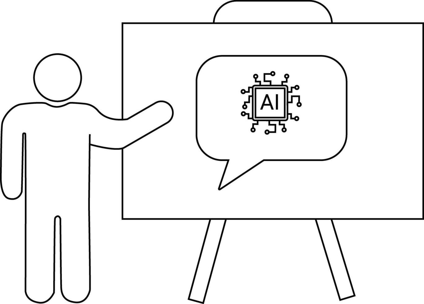 presentación con un figura señalando a un tablero con ai texto en un pensamiento burbuja vector