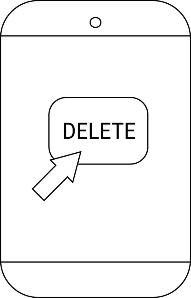 A phone displays a DELETE button being touched by an arrow cursor vector