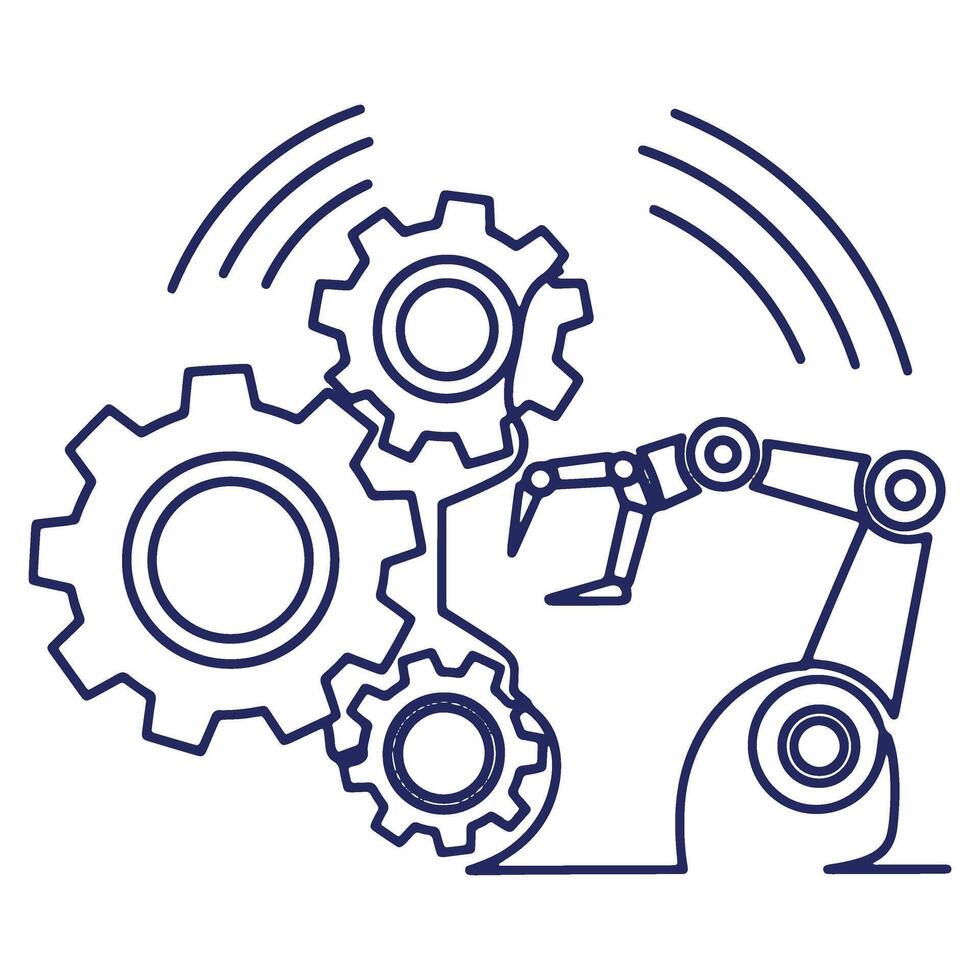 Robotic Arm and Gears Illustrating Automation and Engineering Technology in a Modern Design Depicting Innovation and Progress vector