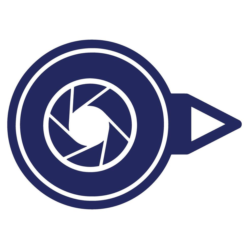Camera lens shutter aperture design with directional arrow ideal for photography blog or icon representing photographic technology or modern lens technology vector