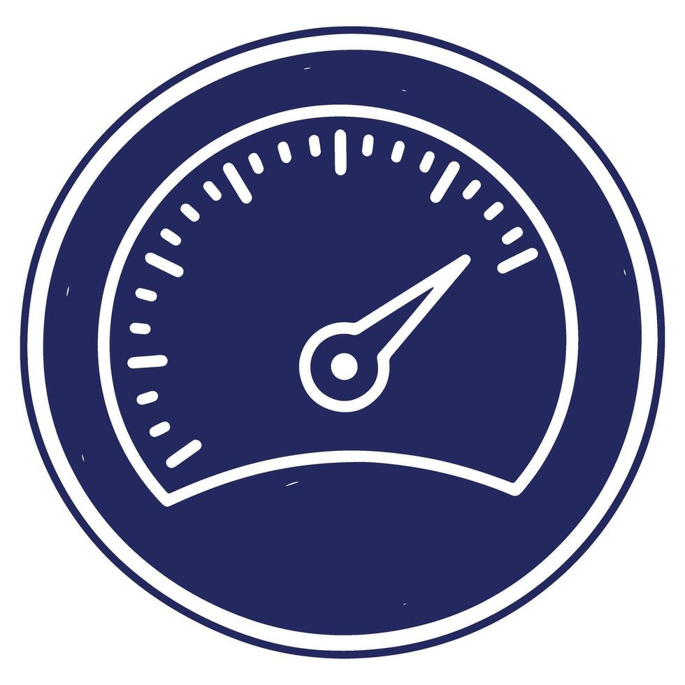 Stylized speedometer icon representing performance measurement and speed indication with a needle pointing forward on a blue gauge vector