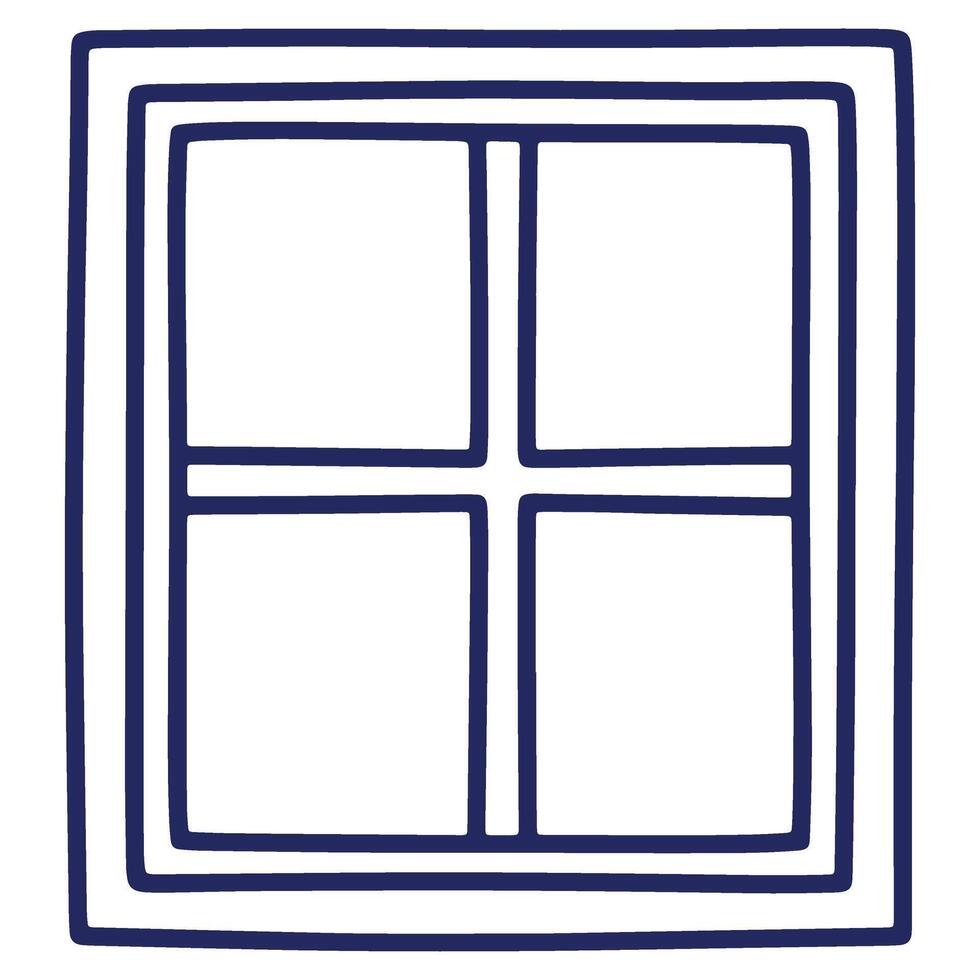 Simple Window Frame Illustration with Four Panes in Blue Outline for Design Elements and Architectural Concepts vector