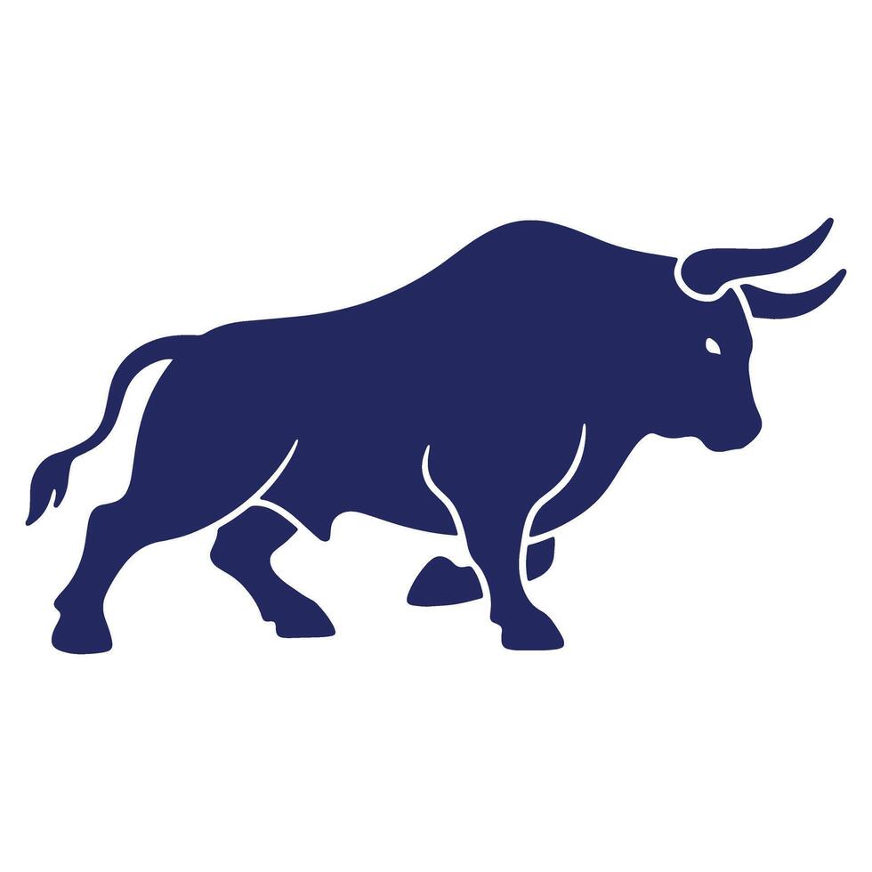 fuerte toro silueta en profundo azul color representando poder y determinación en llanura blanco antecedentes ofrecimiento versátil utilizar vector