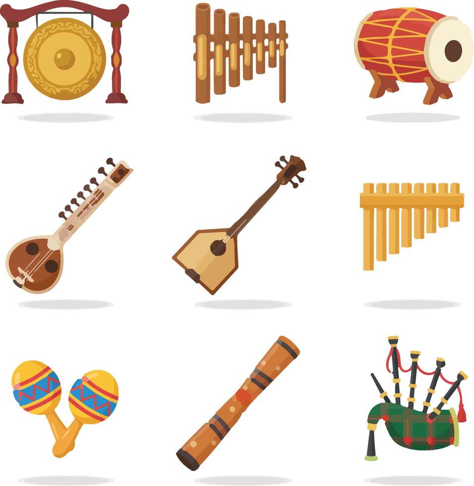 Collection of diverse musical instruments from various cultures. vector