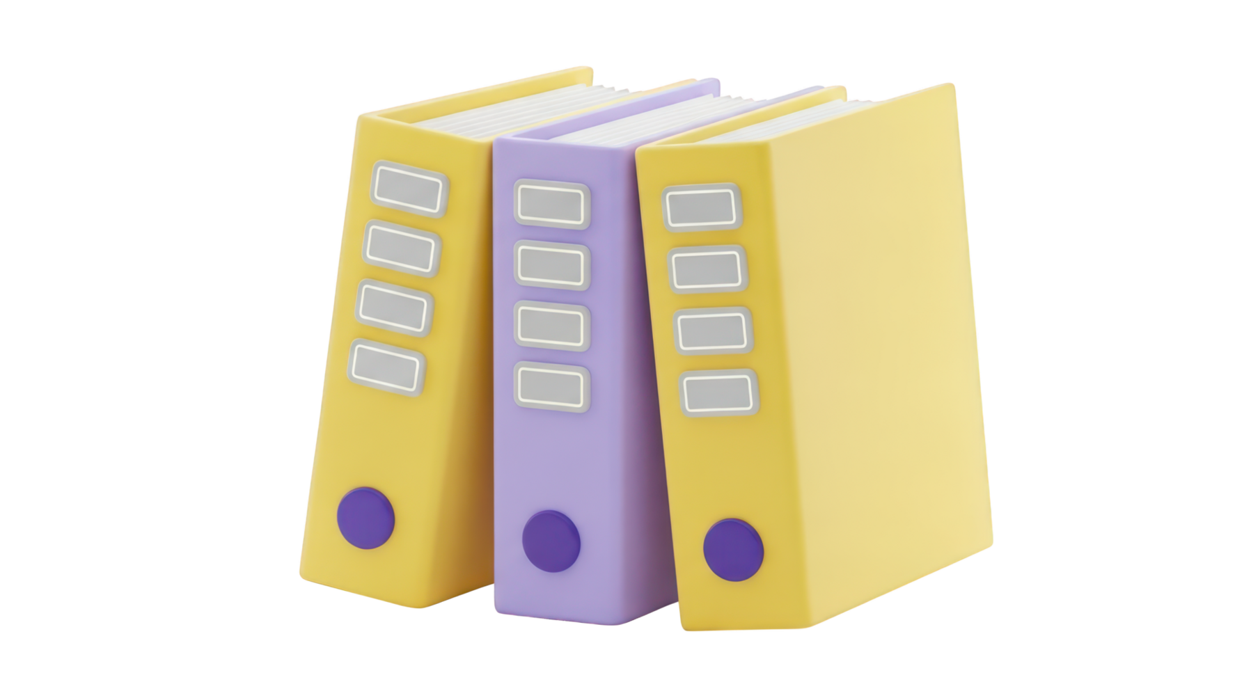 Three colorful binders with labels and rings isolated on a transparent background file folder png