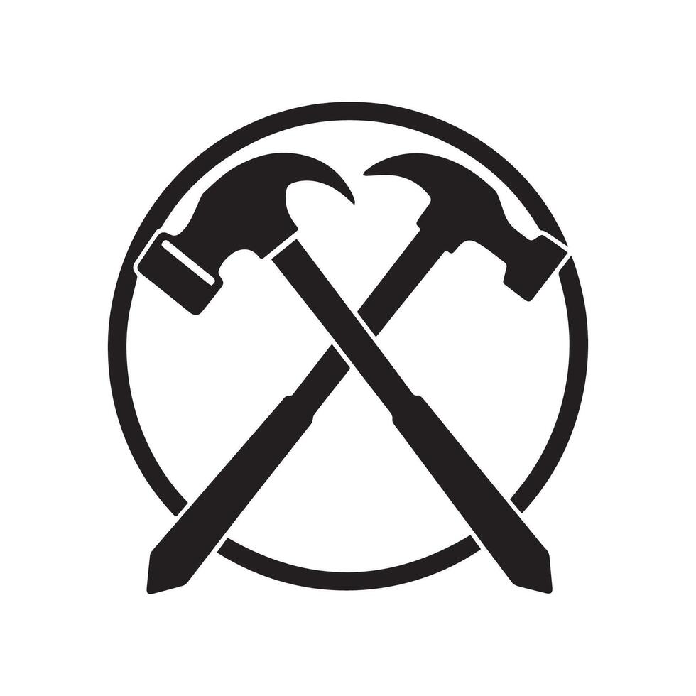 Angular Modern Crossed Hammer Logo Showing Industrial Precision and Power vector