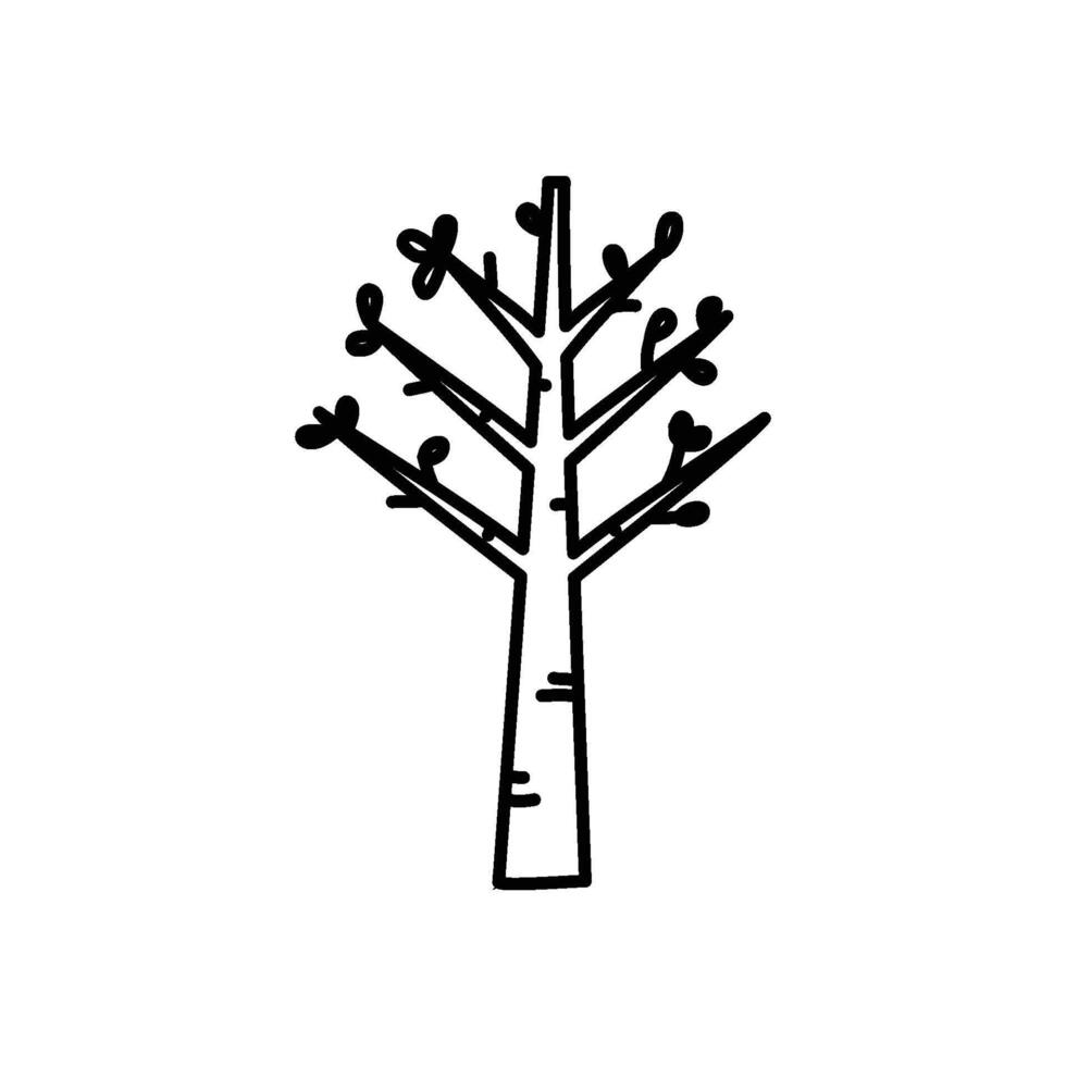 A simple, hand-drawn illustration of a deciduous tree with bare branches and a textured trunk, symbolizing nature and simplicity in a minimalist style vector