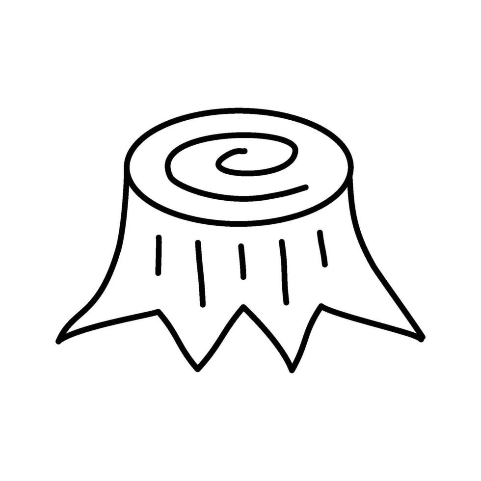 un sencillo línea dibujo de un árbol tocón con un espiral modelo en arriba, aislado en un blanco antecedentes vector