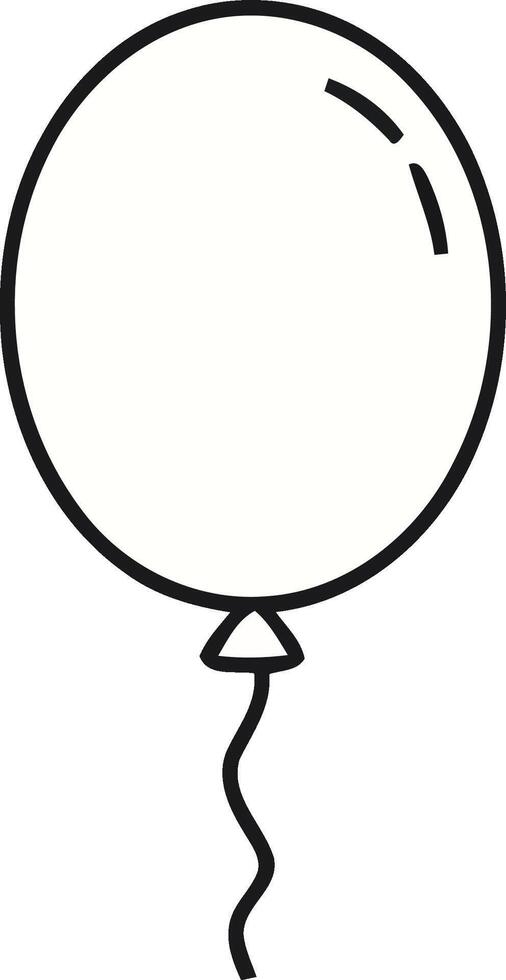 Simple black outline of a round balloon with a wavy string black and white graphic vector