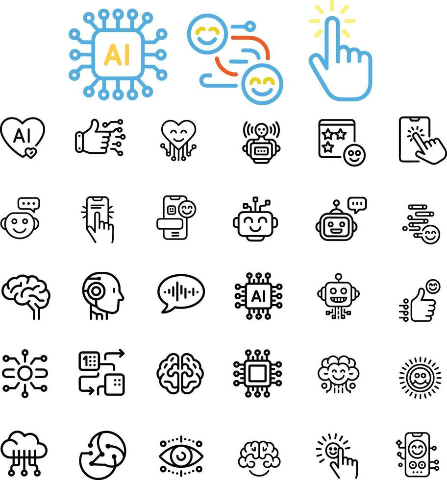 Artificial intelligence icons representing technology and emotions computer vector