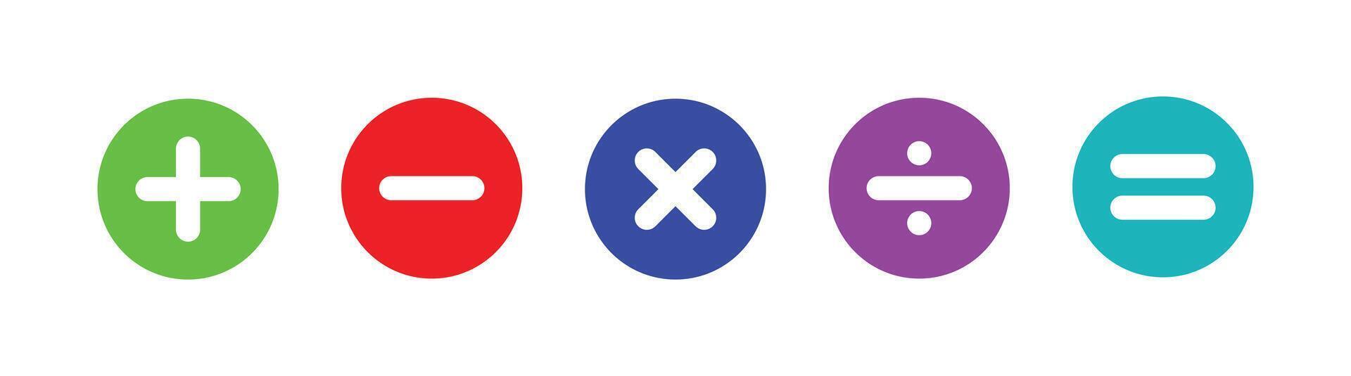 Icons for all basic math operations addition, subtraction, multiplication, division, and equal sign vector