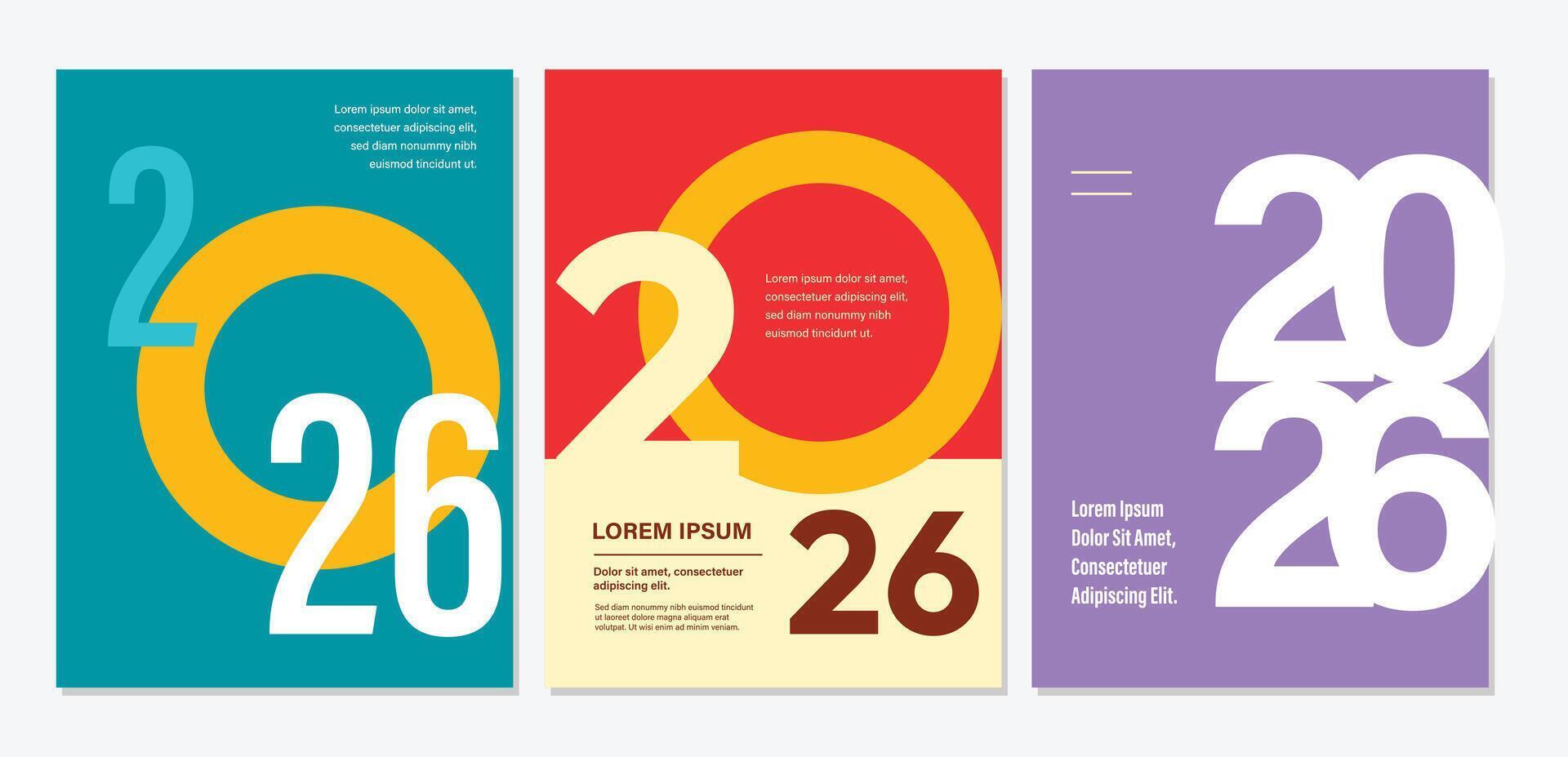 Modern Colorful 2026 New Year Poster Set with Bold Typography and Geometric Design Layout vector