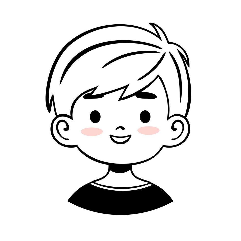 Minimal friendly line avatar of a smiling boy isolated on white background vector