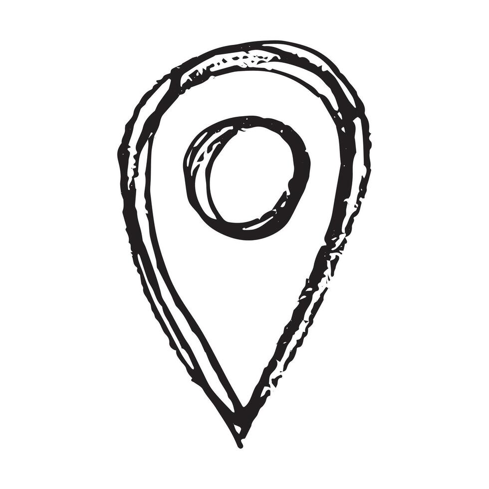 Hand drawn map pin Map marker pointer sign GPS and mapping tools Location pin symbol Pinpoint clipart in doodle style Single element for web, design pin marker vector