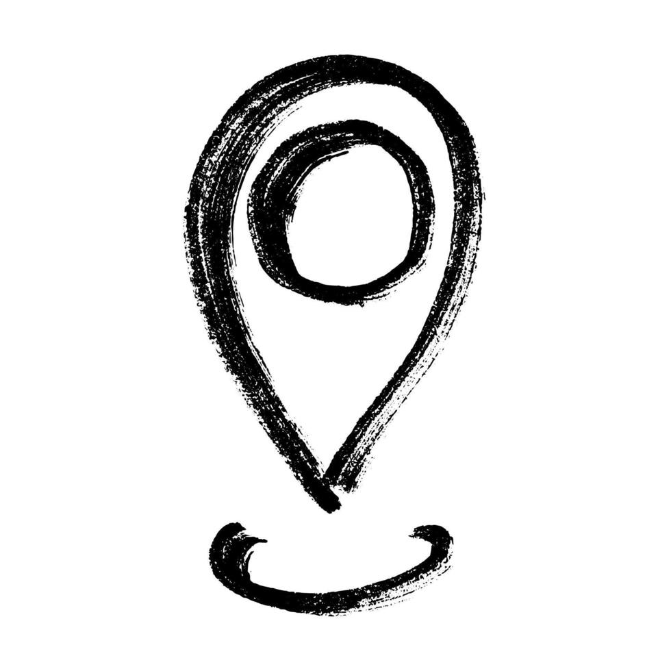 Hand drawn map pin Map marker pointer sign GPS and mapping tools Location pin symbol Pinpoint clipart in doodle style Single element for web, design pin texture vector