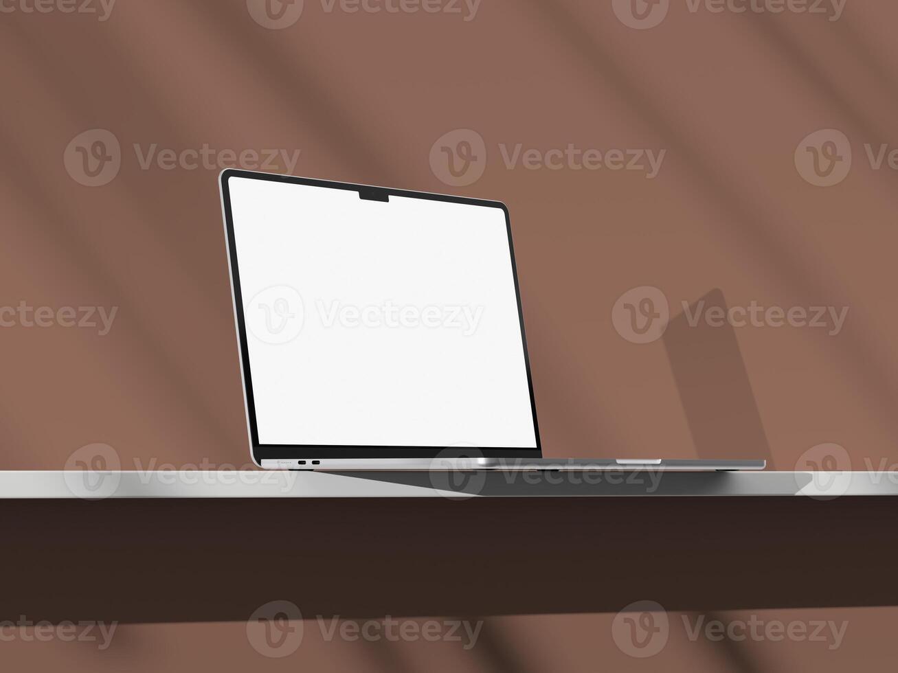 Modern laptop mockup with an empty display on a soft-colored background. photo