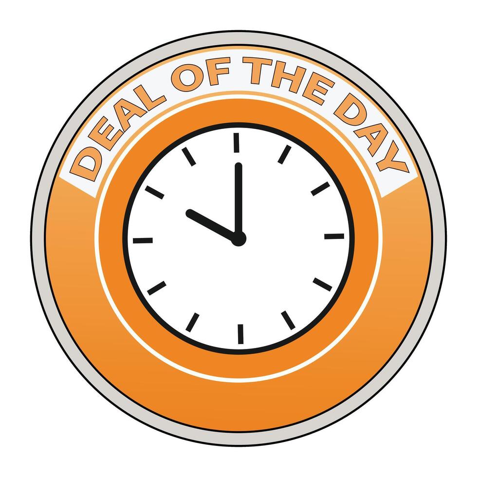 Deal of the day badge isolated on featuring a clock with hands pointing to ten oclock vector