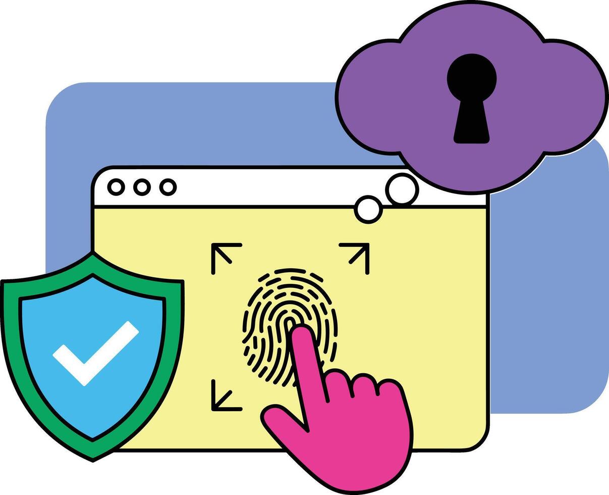Fingerprint scan security cloud shield verification vector