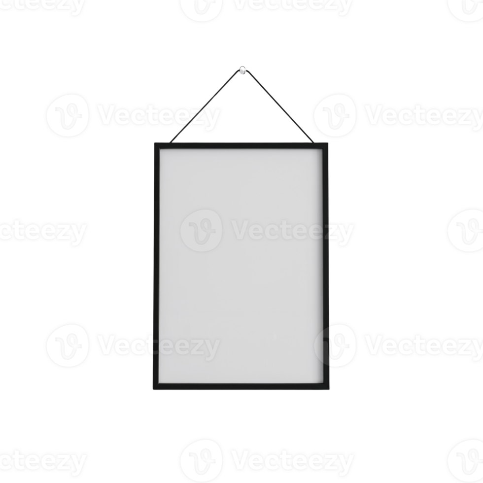 Empty frame with hanging on string ideal for presenting your artwork or photos concept png