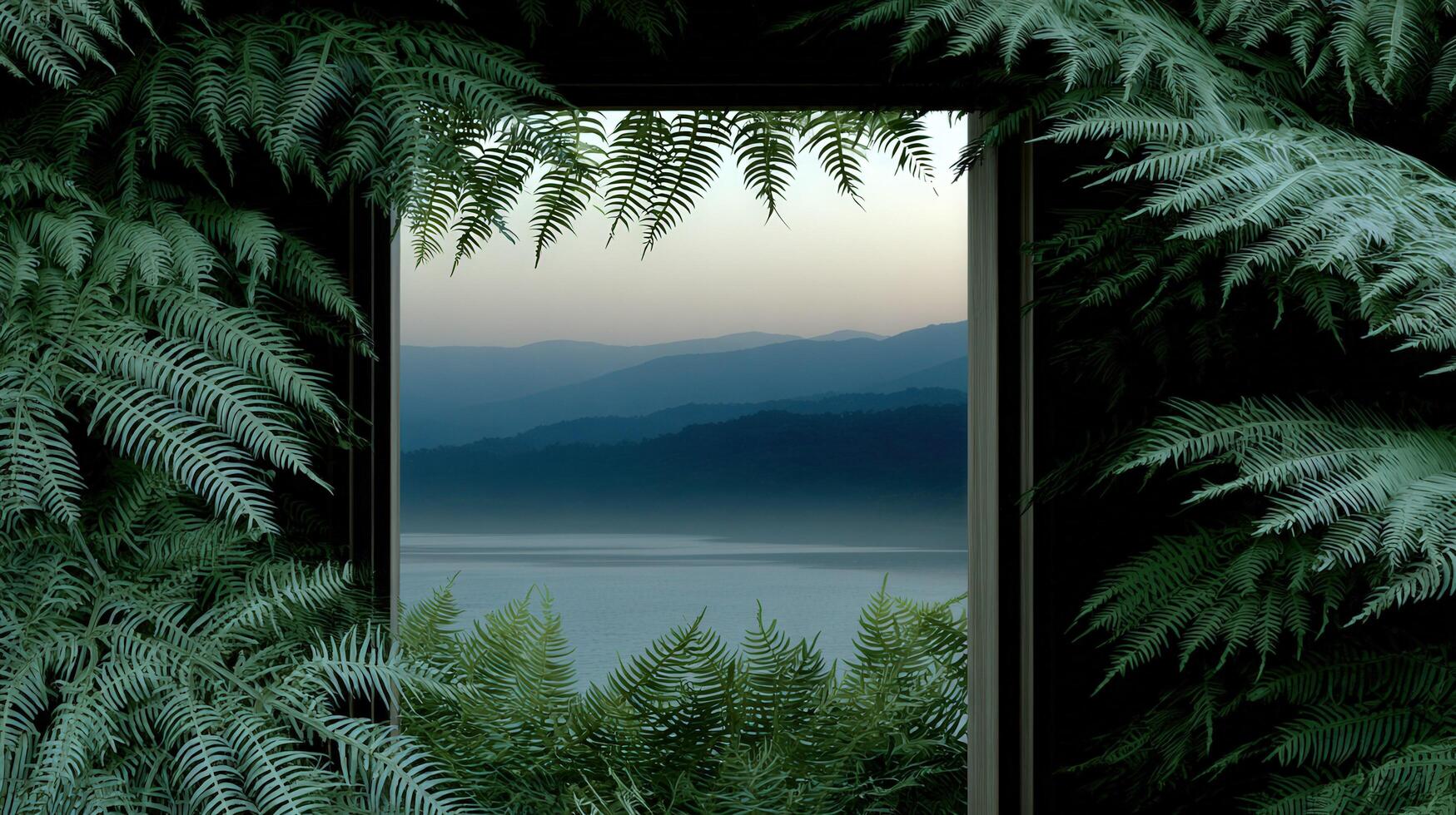 A door that is open to a view of a lake photo