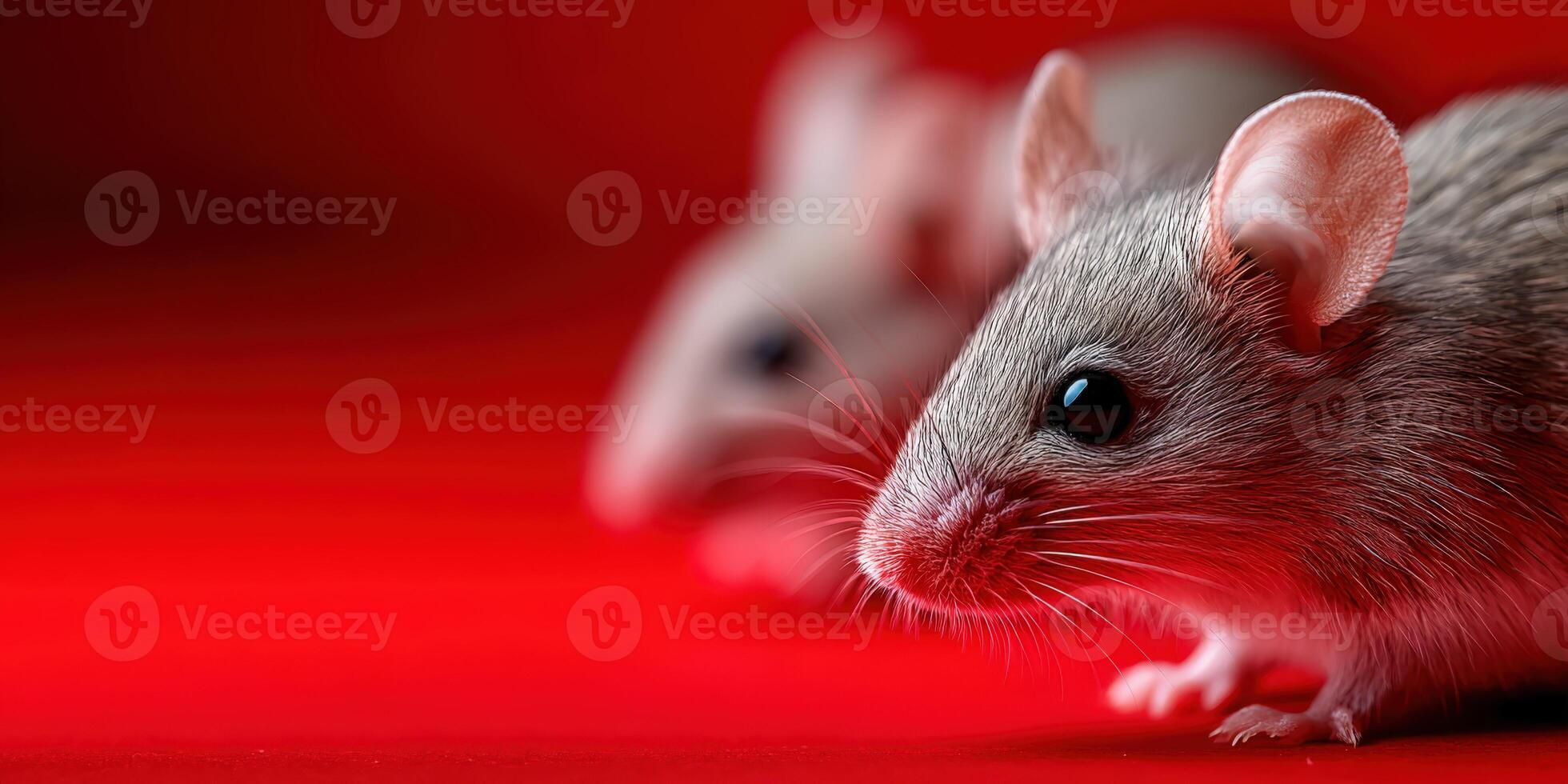 Mice exploring a vibrant red surface in a close-up setting photo