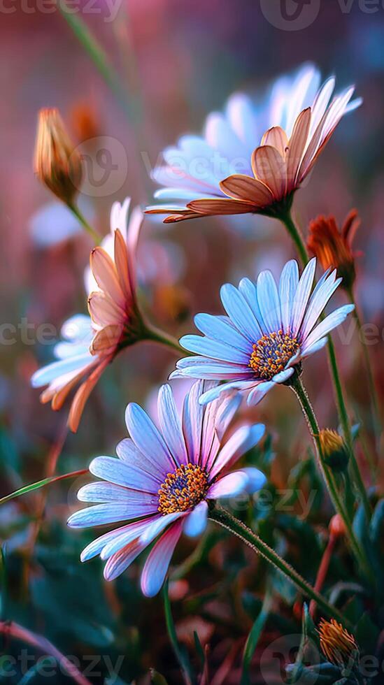 Vibrant display of multicolored daisies in a serene meadow setting photo