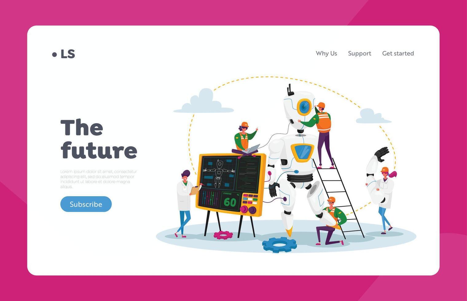 ingenieros caracteres hacer y programación robot aterrizaje página modelo. robótica hardware y software Ingenieria vector