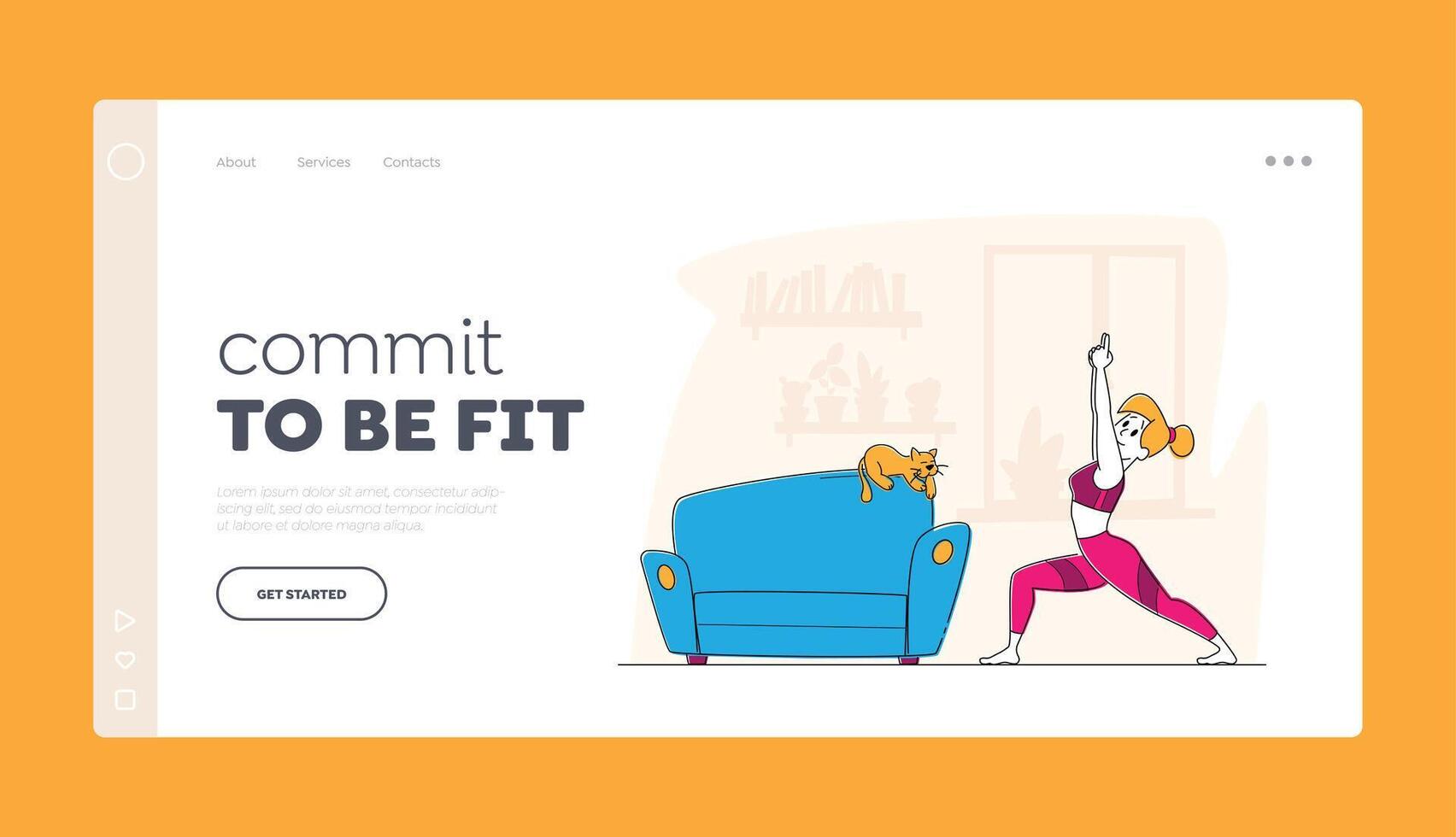 Woman exercising with cat on couch vector