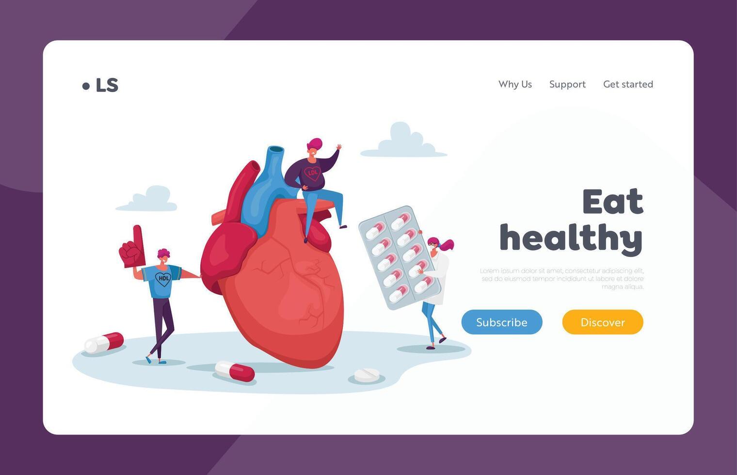 ldl hdl corazón síntomas aterrizaje página modelo. minúsculo caracteres a enorme corazón colesterol diagnosticar. laboratorio Ciencias vector