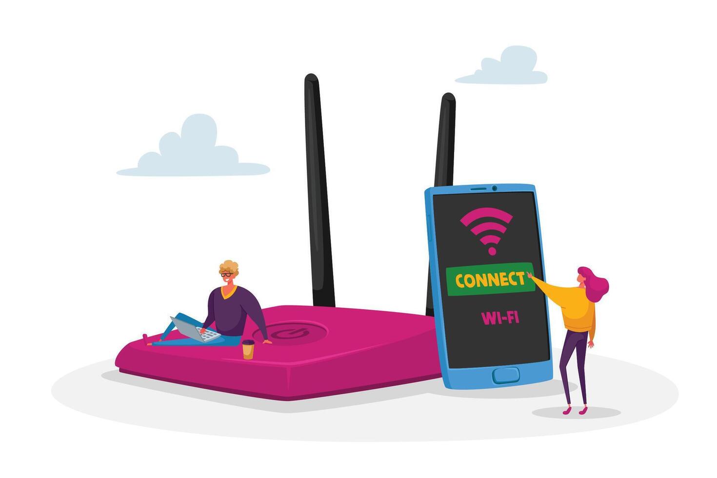 People connecting to Wi-Fi network vector