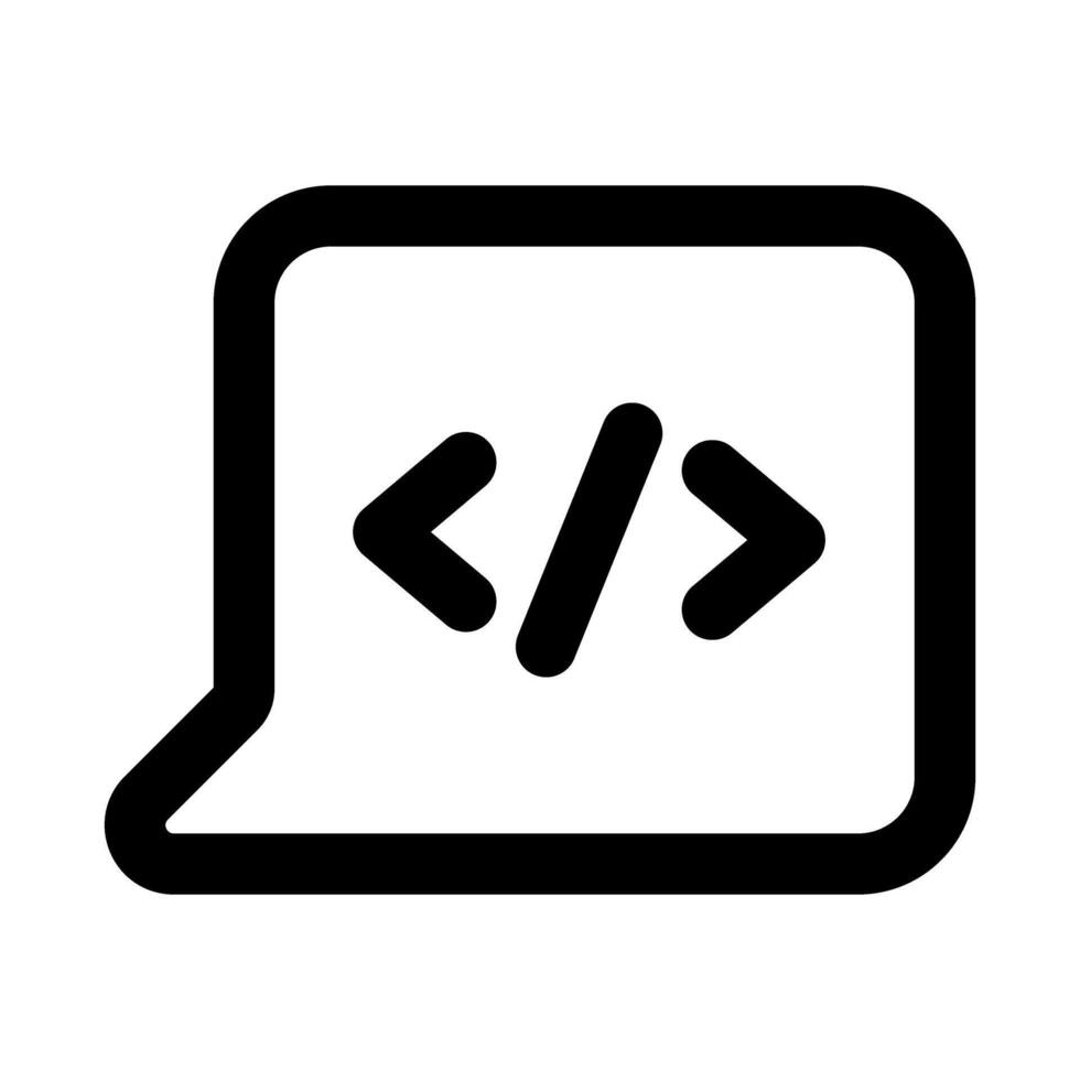 código charla profesional línea icono. moderno mínimo ilustración representando programación discusión, código revisar, y desarrollador colaboración. vector