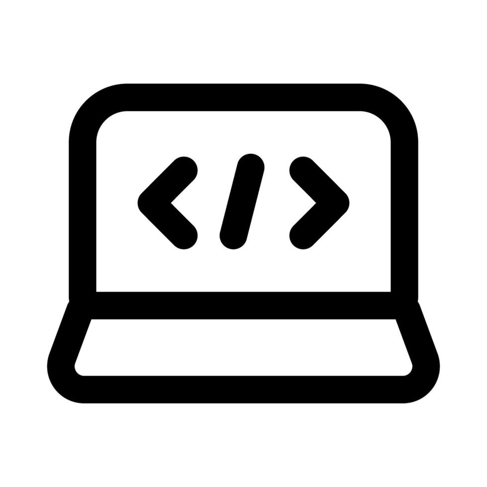 Coding Laptop Professional Line Icon. Modern illustration representing software development, programming work, and digital coding tasks. vector