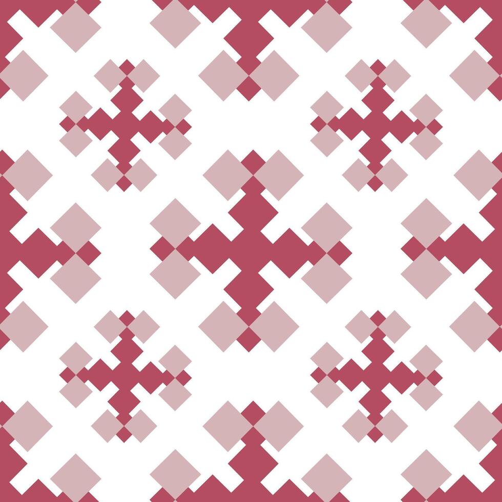 Geometric seamless pattern featuring interlocking crosses with diamond shapes. The repeating motifs create a symmetrical and balanced appearance, suitable for textiles or wallpapers. vector