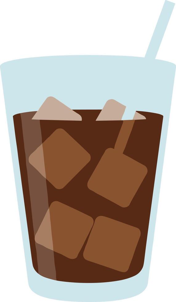 Flat Design Refreshing Cola Soda with Ice Cubes in Glass vector