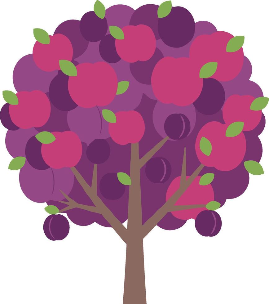 Flat Graphic Apple and Plum Tree with Leaves and Simple Design vector