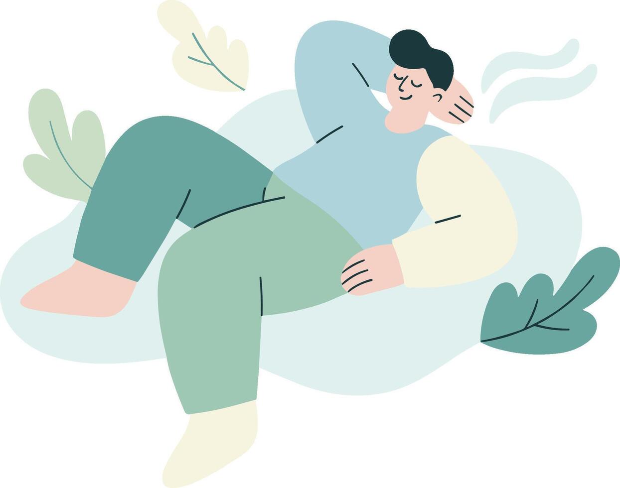 Flat Simple Style Man Relaxing in a Cloud Illustration vector