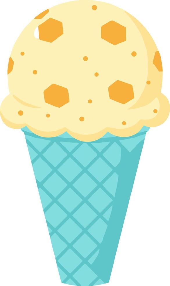 Flat Design Delicious Vanilla Ice Cream Cone Dessert with Hexagonal Toppings vector