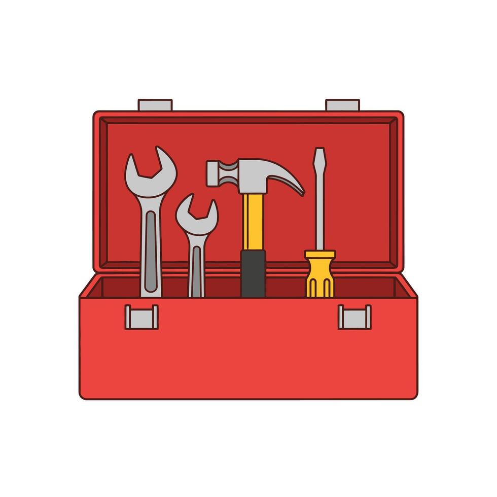 Red toolbox with tools vector