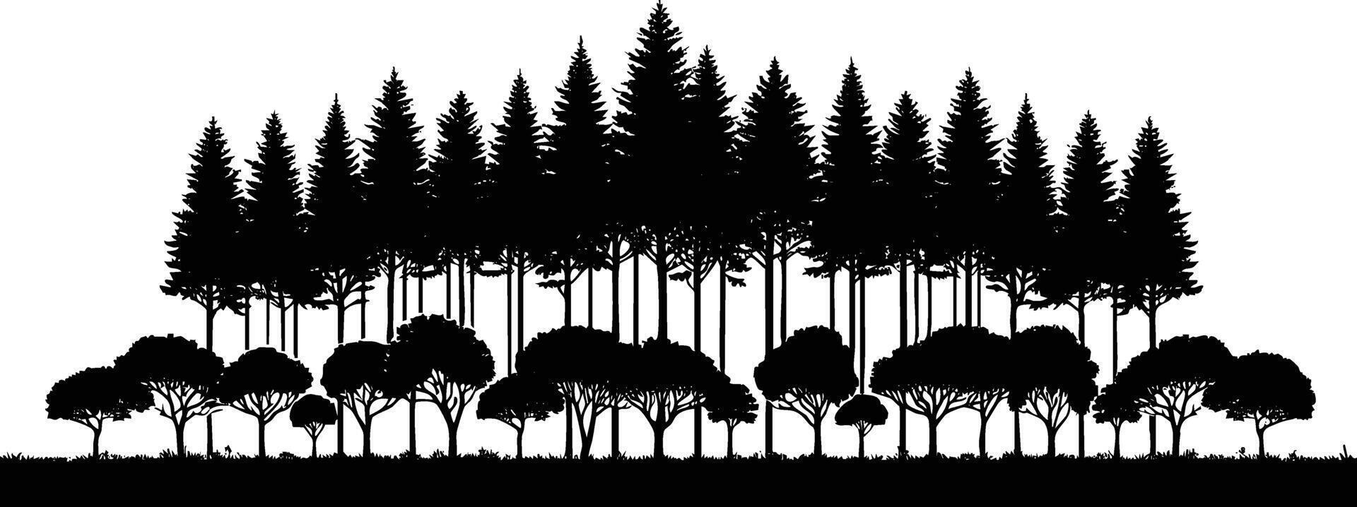 Horizontal dense jungle trees border element on white background vector