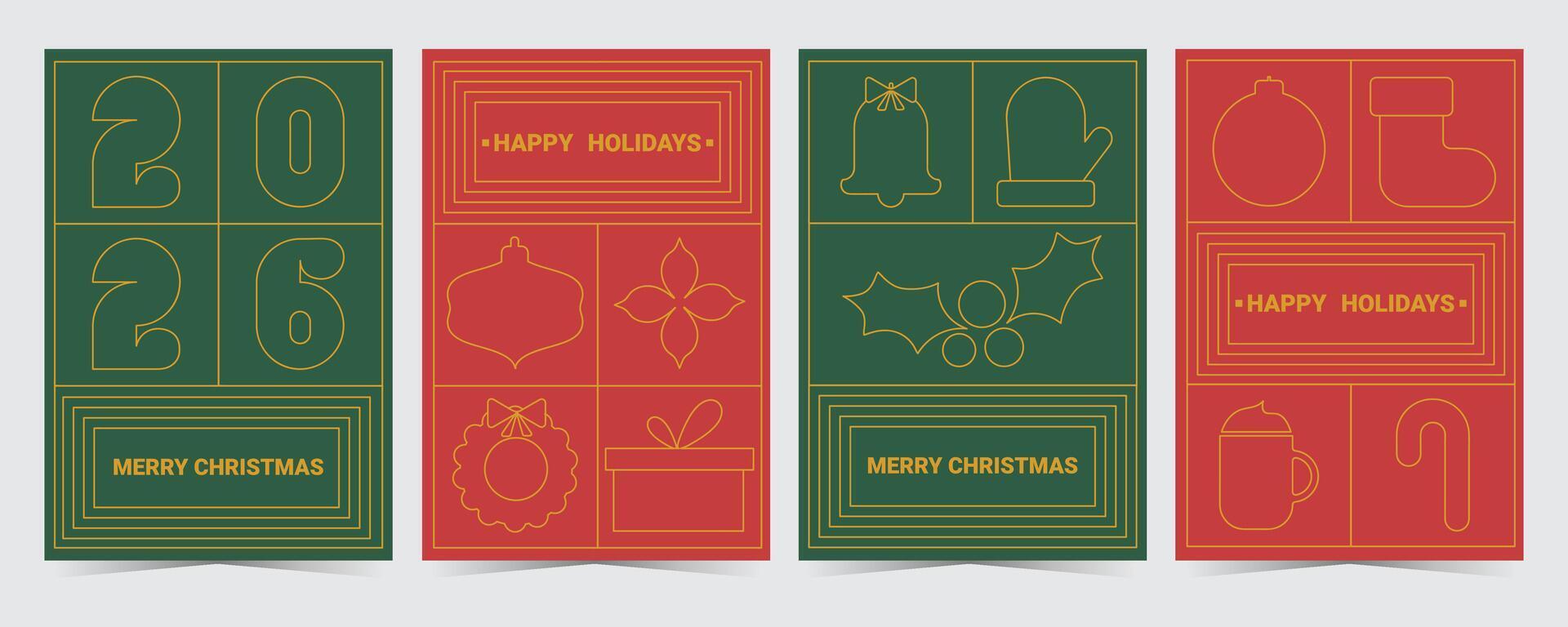 un conjunto de rectangular Navidad y nuevo año antecedentes en un geométrico lineal estilo. un Navidad modelo con minimalista iconos vector