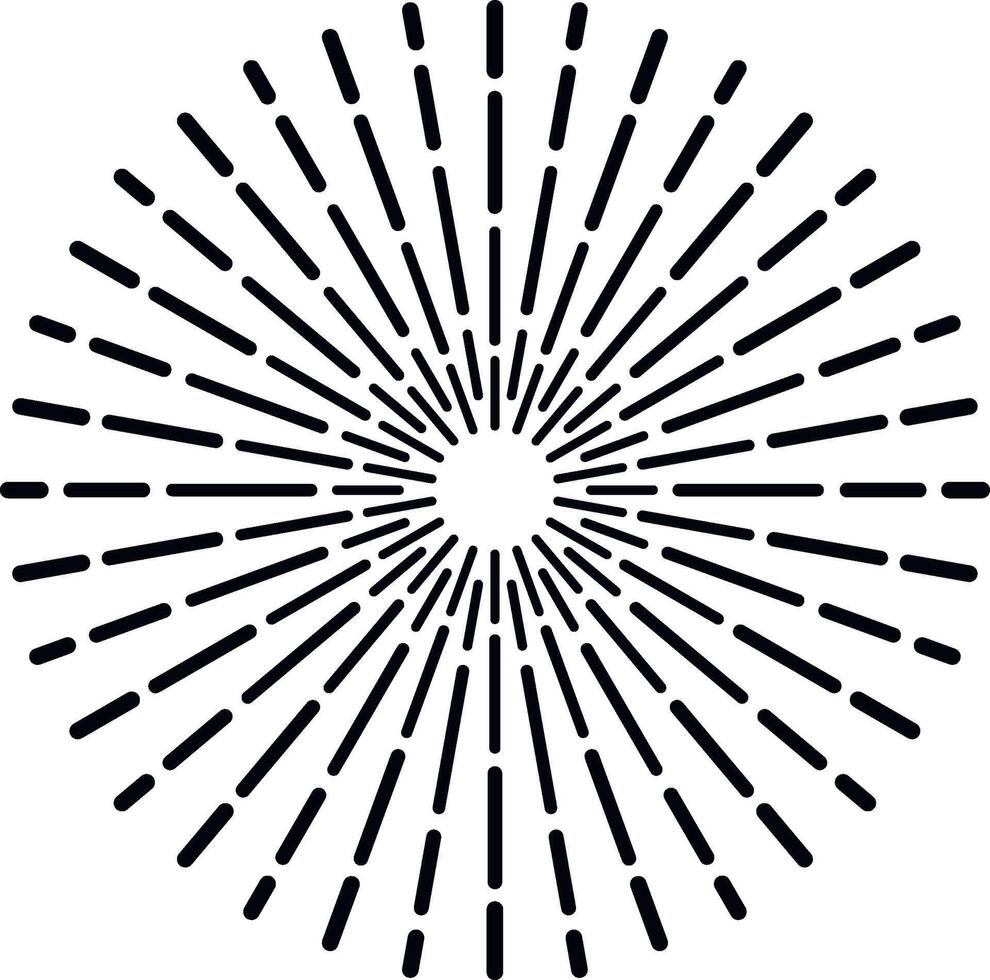 Sunburst radiating dashed lines abstract drawing vector
