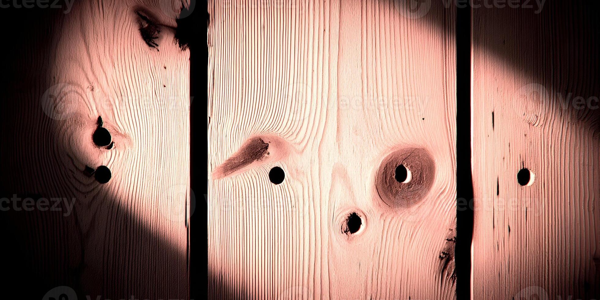 A close up view of rustic weathered wooden planks with natural grain and dark knots creating an abstract texture photo