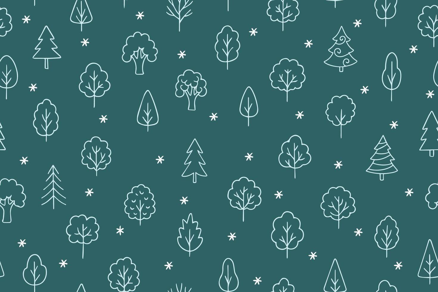 seamless pattern featuring various tree outlines on a dark teal background. vector