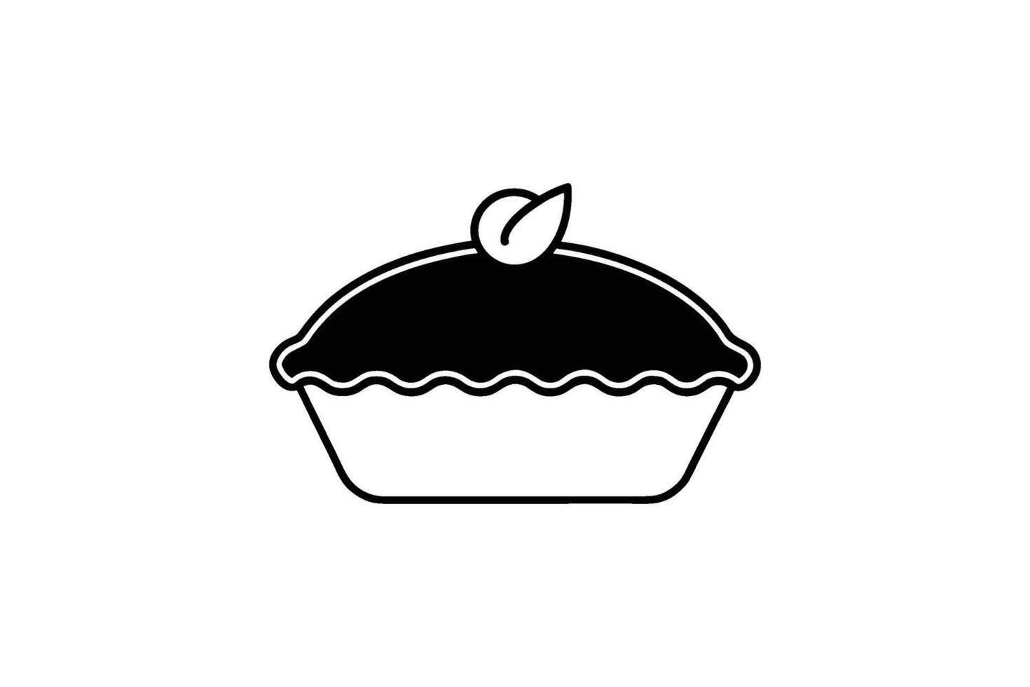 Simple black and white illustration of a pie with a leaf topping vector